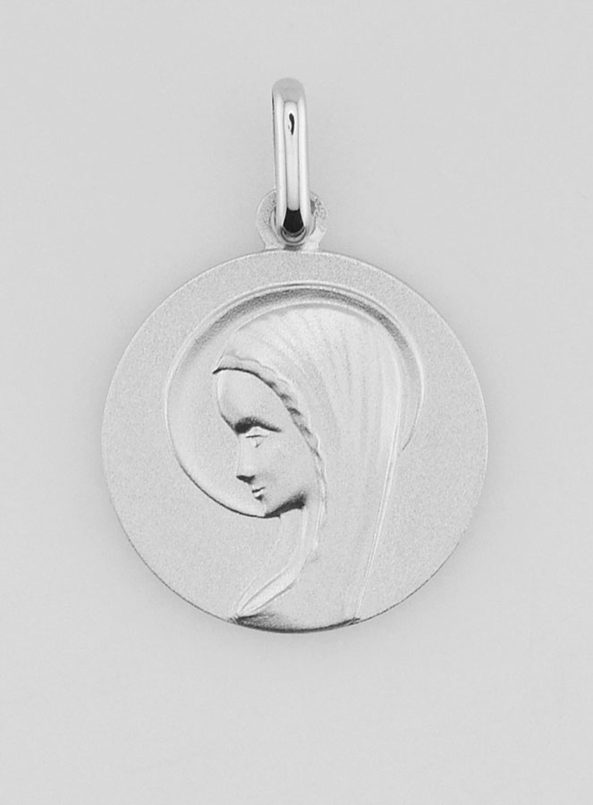 Médaille Vierge Marie au Voile Auréolée en Argent Massif - 18 mm (pic 1)