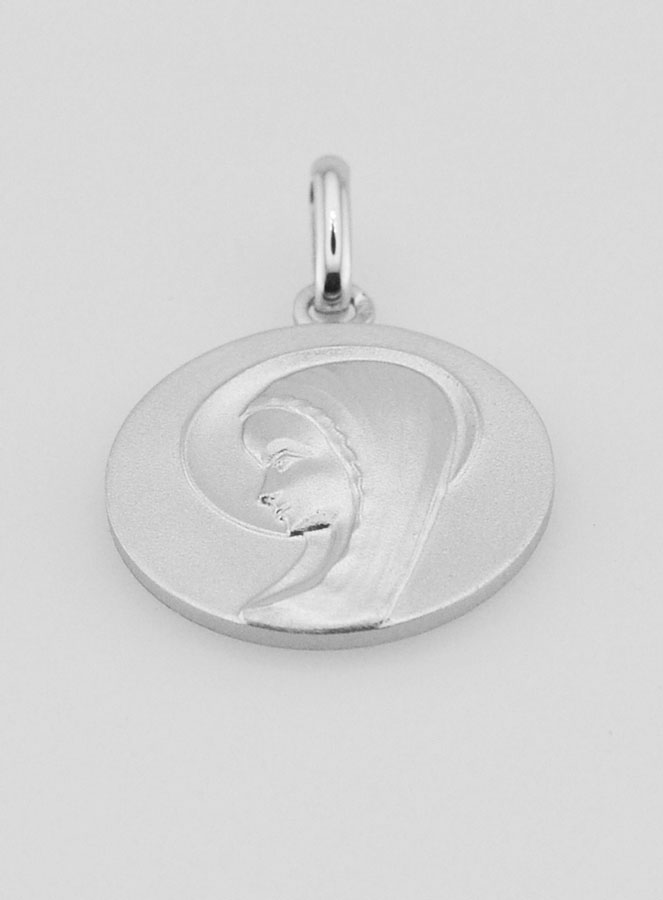 Médaille Vierge Marie au Voile Auréolée en Argent Massif - 18 mm (pic 2)
