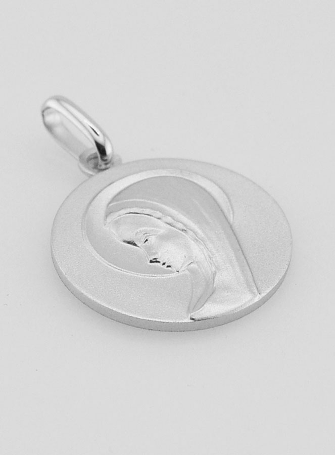Médaille Vierge Marie au Voile Auréolée en Argent Massif - 18 mm (pic 3)