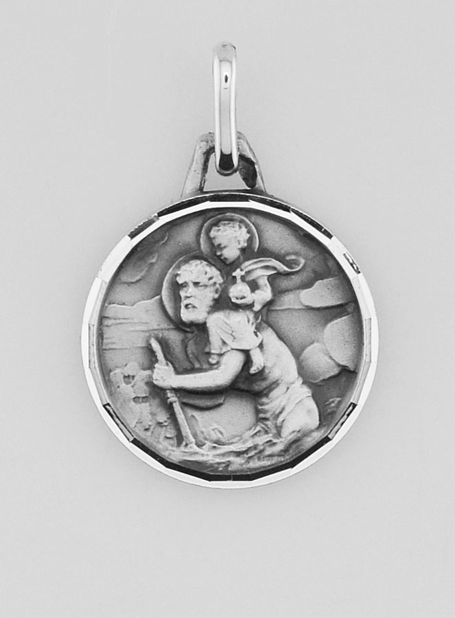 Médaille de Saint Christophe Facettée en Argent Massif - 16 mm (pic 1)