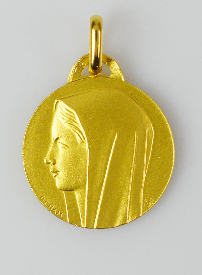 Médaille Profil Sainte Vierge Marie au Voile en Plaqué Or - 18 mm (pic 1)