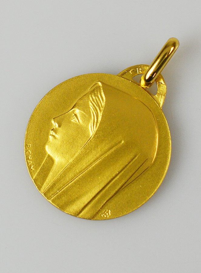 Médaille Profil Sainte Vierge Marie au Voile en Plaqué Or - 18 mm (pic 2)