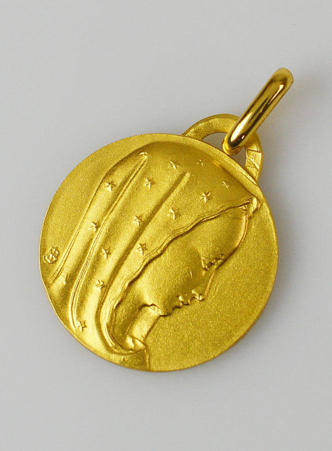 Médaille Profil Vierge Marie au Voile Etoilé en Plaqué Or - 18 mm (pic 2)