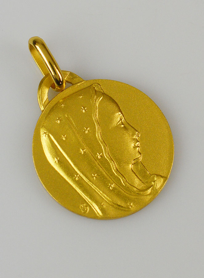 Médaille Profil Vierge Marie au Voile Etoilé en Plaqué Or - 18 mm (pic 3)