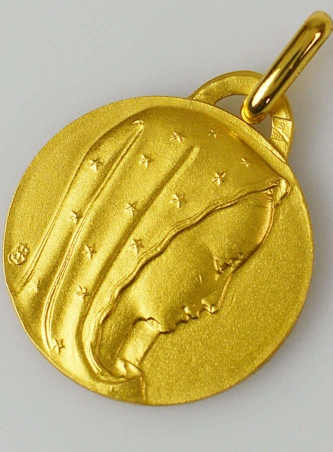 Médaille Profil Vierge Marie au Voile Etoilé en Plaqué Or - 18 mm (pic 4)
