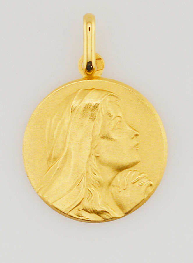 Médaille Vierge Marie en Prière - Plaqué Or - 18 mm (pic 1)
