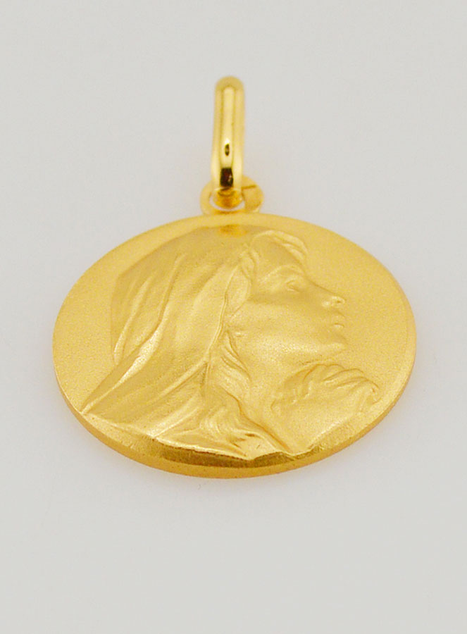 Médaille Vierge Marie en Prière - Plaqué Or - 18 mm (pic 2)