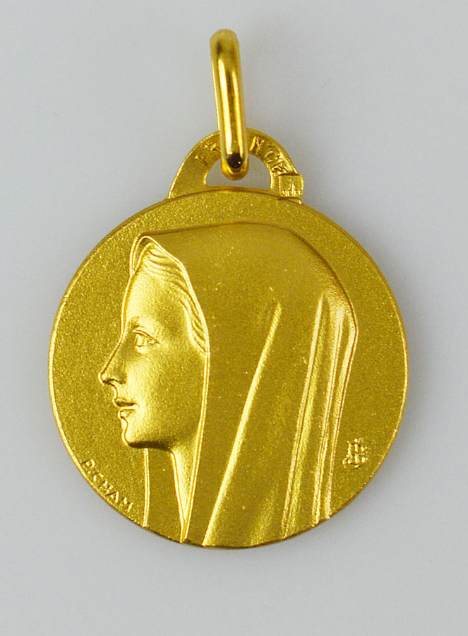 Médaille Profil Vierge Marie au Voile en Plaqué Or - 16 mm (pic 1)