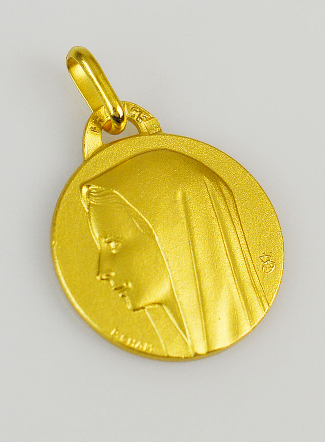 Médaille Profil Vierge Marie au Voile en Plaqué Or - 16 mm (pic 3)