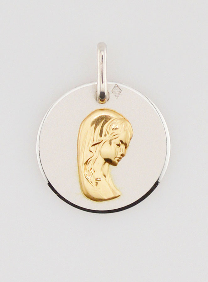 Médaille Profil Vierge Marie - Argent et Or - 17 mm (pic 1)