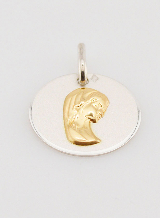 Médaille Profil Vierge Marie - Argent et Or - 17 mm (pic 2)