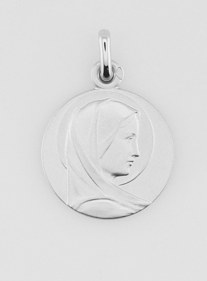 Médaille Profil Vierge Marie au Voile en Argent Massif - 18 mm (pic 1)