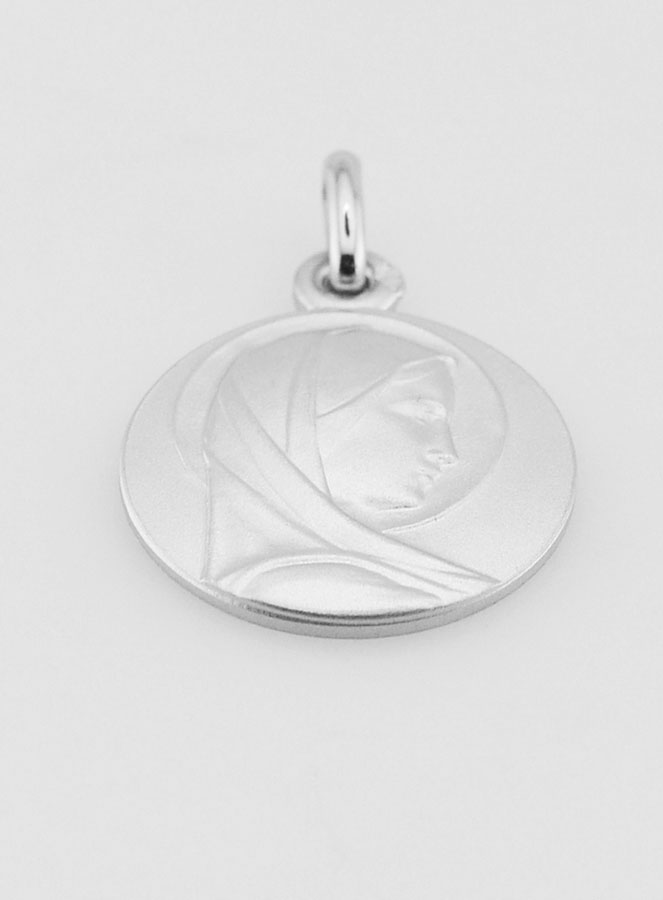 Médaille Profil Vierge Marie au Voile en Argent Massif - 18 mm (pic 2)