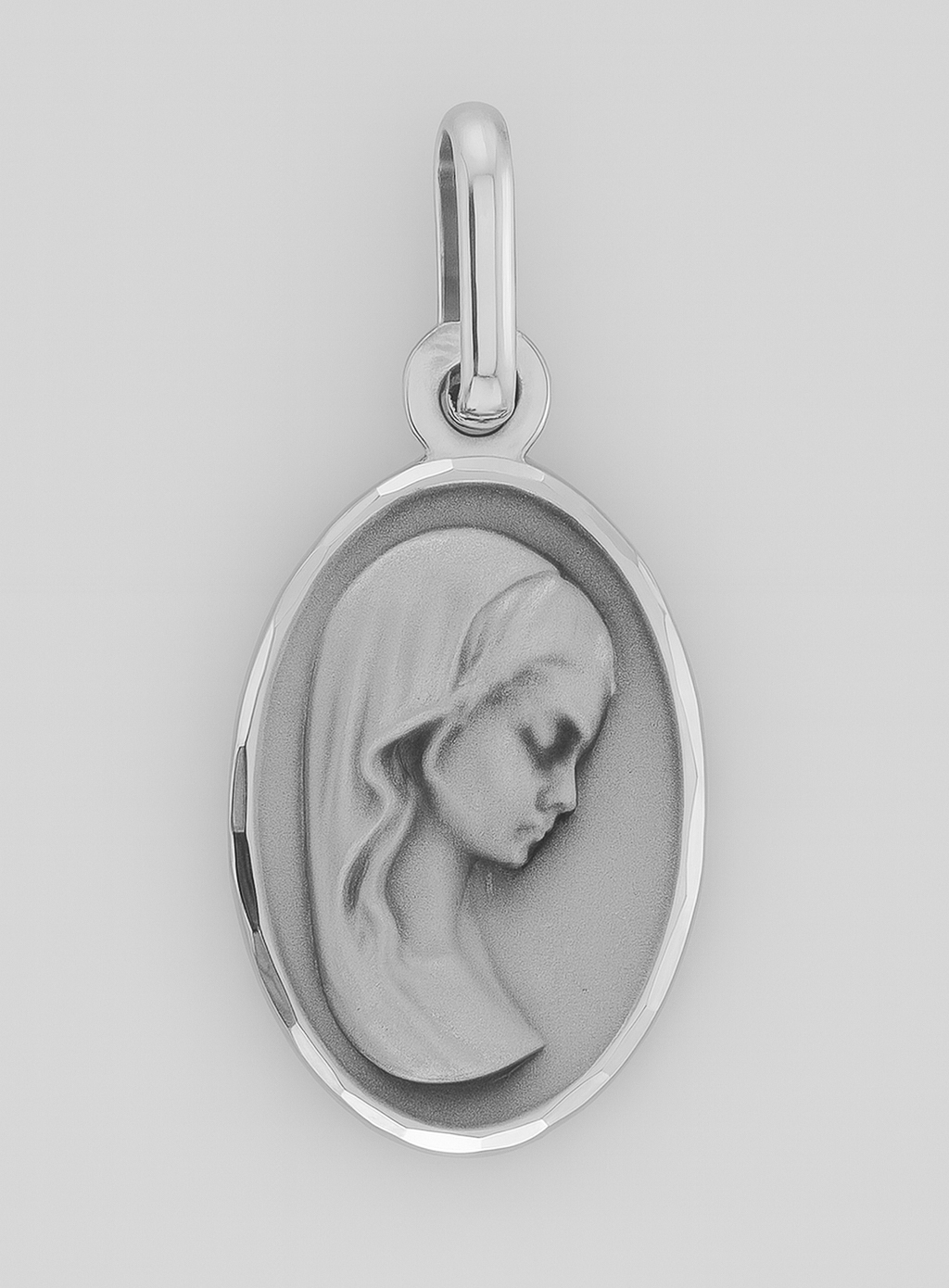 Médaille Vierge Marie au Voile en Argent Massif - Ovale -  17 mm (pic 1)