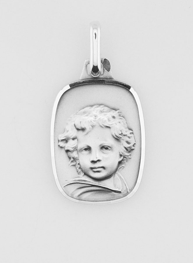Médaille Plaque Ange-Gardien Facettée en Argent 925/1000 - 18 mm (pic 1)
