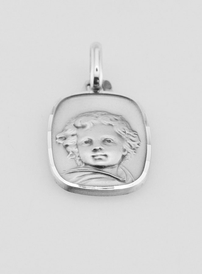 Médaille Plaque Ange-Gardien Facettée en Argent 925/1000 - 18 mm (pic 2)