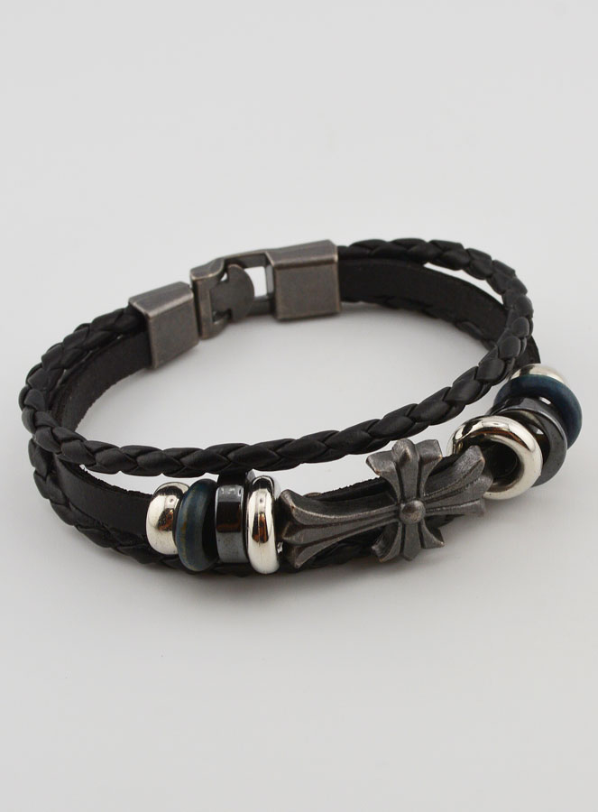 Bracelet Cuir Noir et Croix Métal Fashion (pic 4)