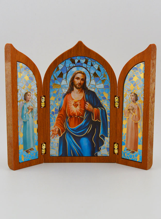 Icône Triptyque du Sacré Coeur de Jésus en Bois (pic 1)