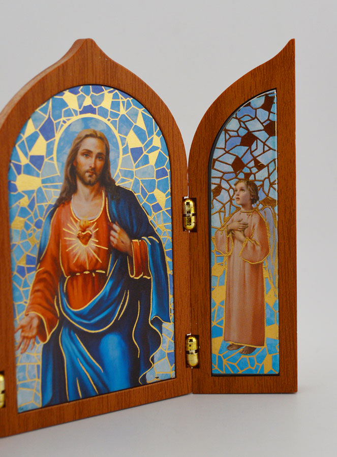 Icône Triptyque du Sacré Coeur de Jésus en Bois (pic 2)