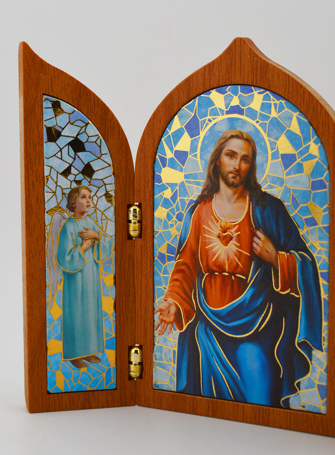 Icône Triptyque du Sacré Coeur de Jésus en Bois (pic 3)