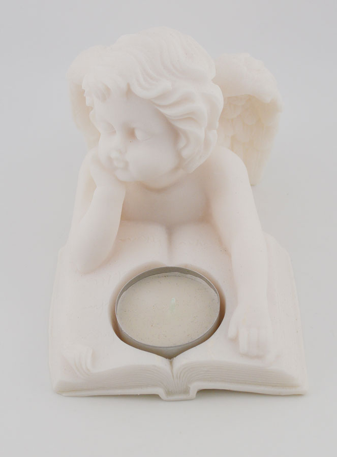 Statue Bougeoir Ange Protecteur au Livre de Vie en Albâtre - 13 cm (pic 1)