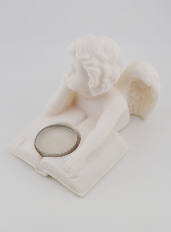 Statue Bougeoir Ange Protecteur au Livre de Vie en Albâtre - 13 cm (pic 2)