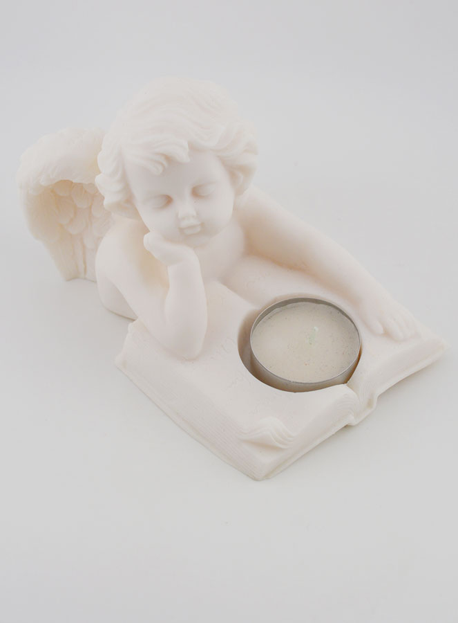 Statue Bougeoir Ange Protecteur au Livre de Vie en Albâtre - 13 cm (pic 3)