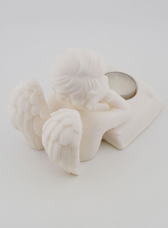 Statue Bougeoir Ange Protecteur au Livre de Vie en Albâtre - 13 cm (pic 4)