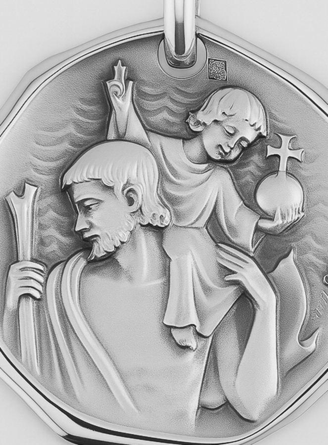 Médaille de Saint Christophe en Argent Massif 925/1000 - 30 mm (pic 2)