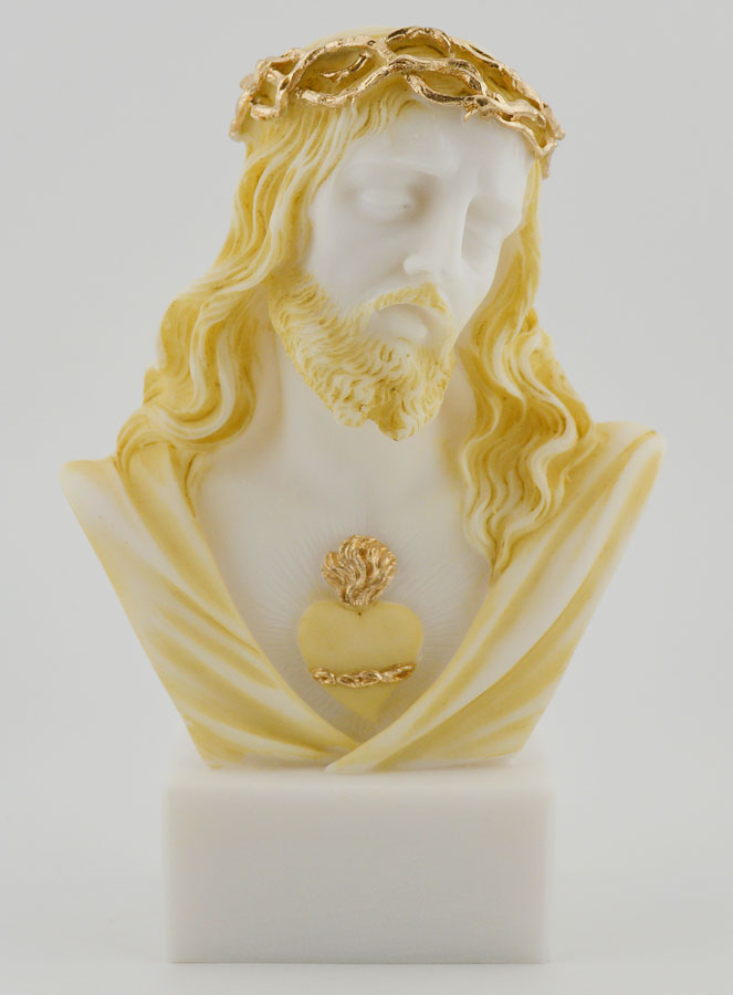 Statue Buste Sacré Coeur de Jésus-Christ Couronné d'épines en Albâtre (pic 1)