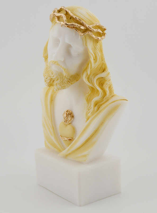 Statue Buste Sacré Coeur de Jésus-Christ Couronné d'épines en Albâtre (pic 2)