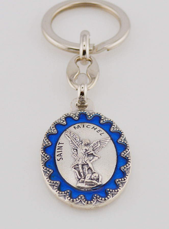 Porte-Clés de Saint Michel Archange - Métal Emaillé Bleu - 4 cm (pic 2)