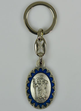 Porte-Clés de Saint Christophe - Métal Emaillé Bleu - 4 cm (pic 1)