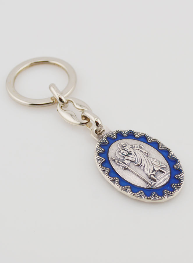 Porte-Clés de Saint Christophe - Métal Emaillé Bleu - 4 cm (pic 3)