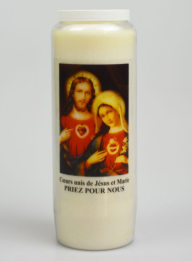 Bougie de Neuvaine aux Coeurs Unis de Jésus et de Marie - 17.5cm (pic 1)