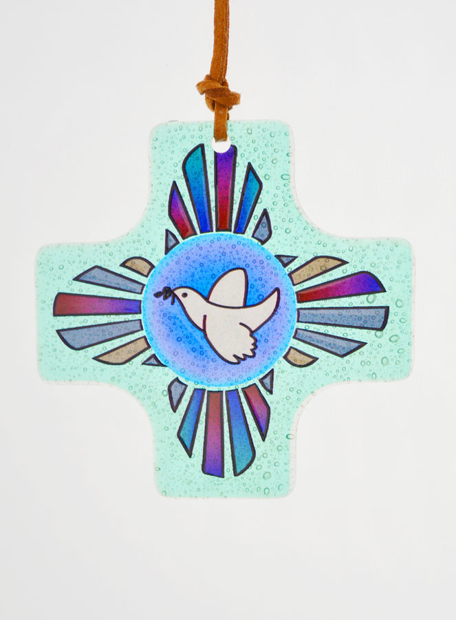 Croix en Verre Colombe de la Paix - 8 cm (pic 1)