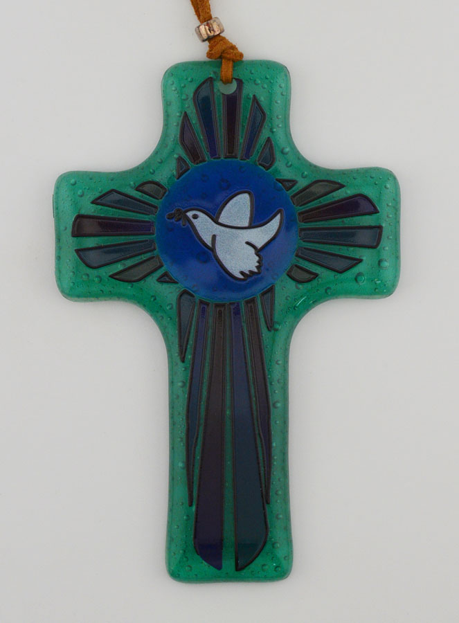 Croix en Verre Colombe de la Paix - 12 cm (pic 1)