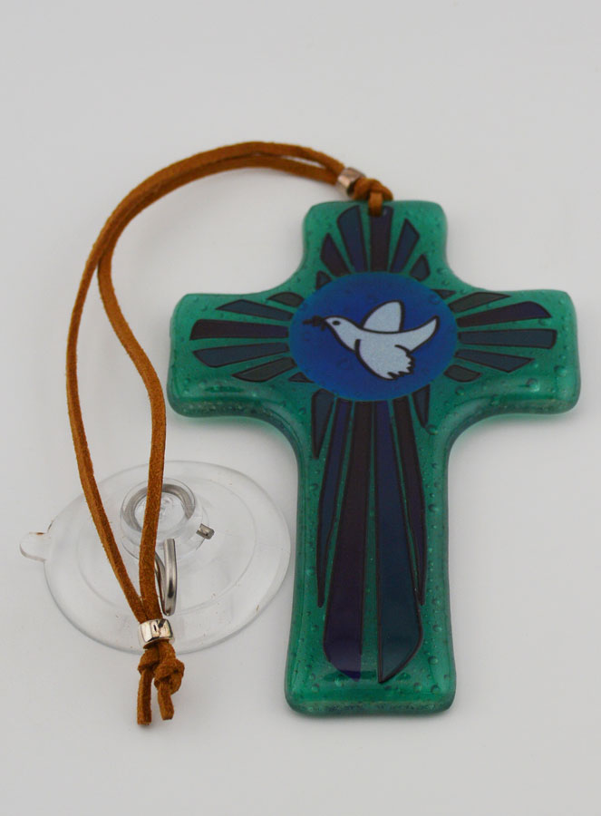 Croix en Verre Colombe de la Paix - 12 cm (pic 2)