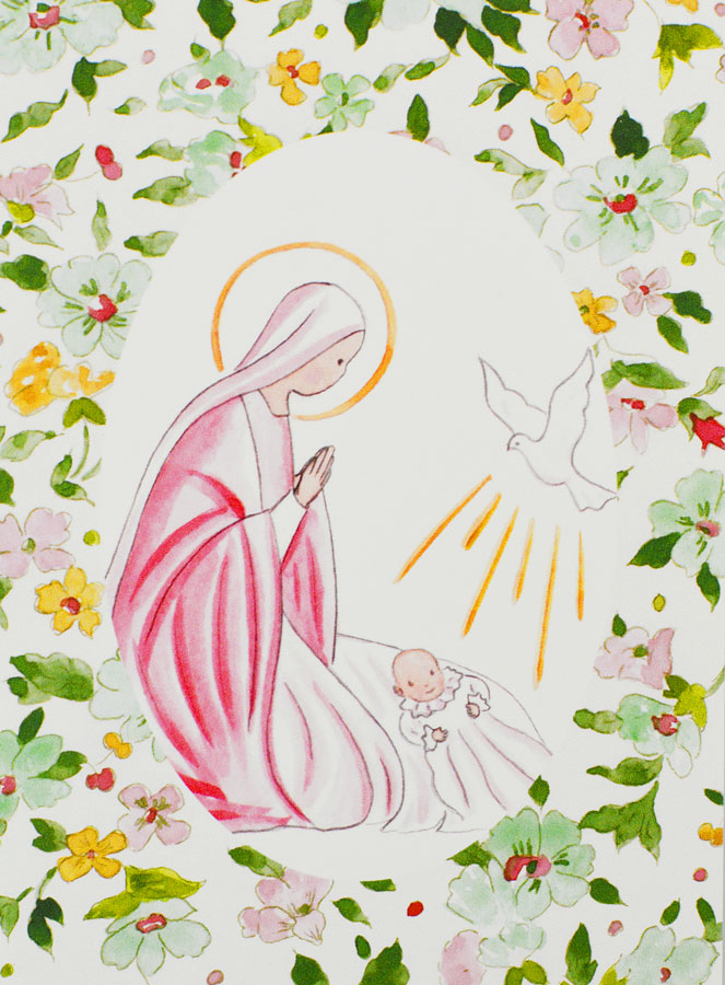 Carte de Baptême - Vierge Marie et Colombe de l'Esprit Saint - Vert (pic 1)