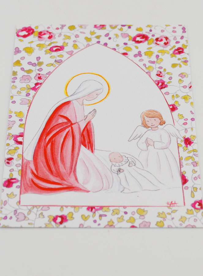 Carte de Baptême - Vierge Marie et Ange-Gardien - Rose (pic 2)