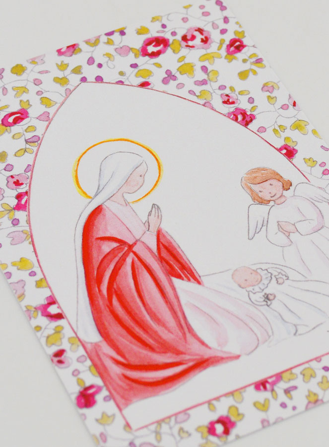 Carte de Baptême - Vierge Marie et Ange-Gardien - Rose (pic 3)