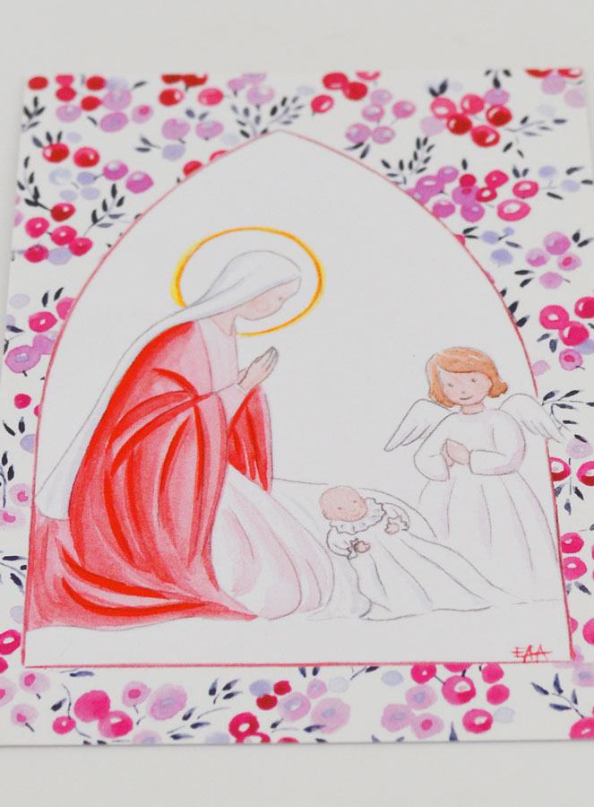 Carte de Baptême - Vierge Marie et Ange-Gardien - Groseille Fuchsia (pic 2)