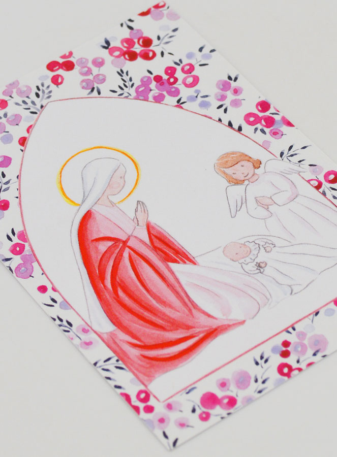 Carte de Baptême - Vierge Marie et Ange-Gardien - Groseille Fuchsia (pic 3)