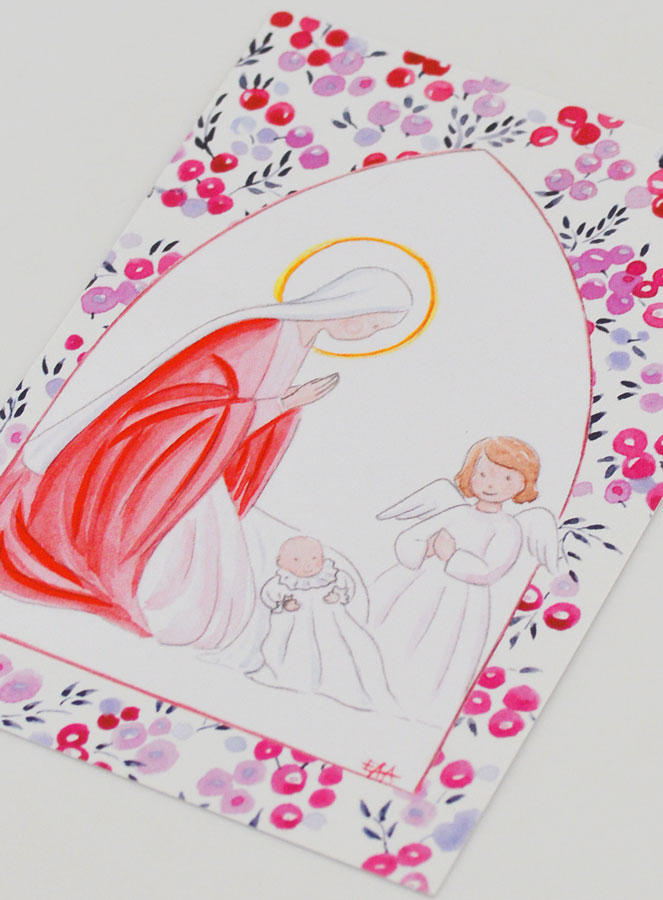 Carte de Baptême - Vierge Marie et Ange-Gardien - Groseille Fuchsia (pic 4)