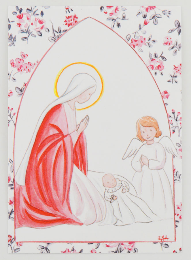 Carte de Baptême - Vierge Marie et Ange-Gardien - Roses (pic 1)