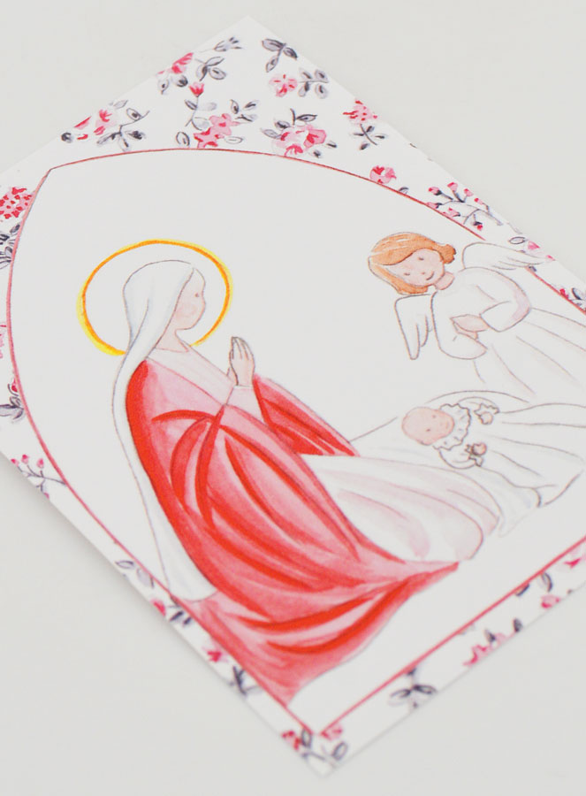 Carte de Baptême - Vierge Marie et Ange-Gardien - Roses (pic 3)
