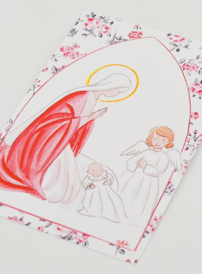 Carte de Baptême - Vierge Marie et Ange-Gardien - Roses (pic 4)
