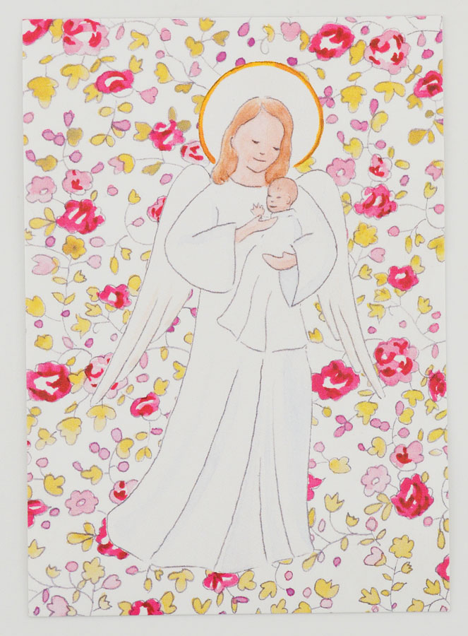 Carte de Baptême - Ange-Gardien Protecteur - Rose (pic 1)