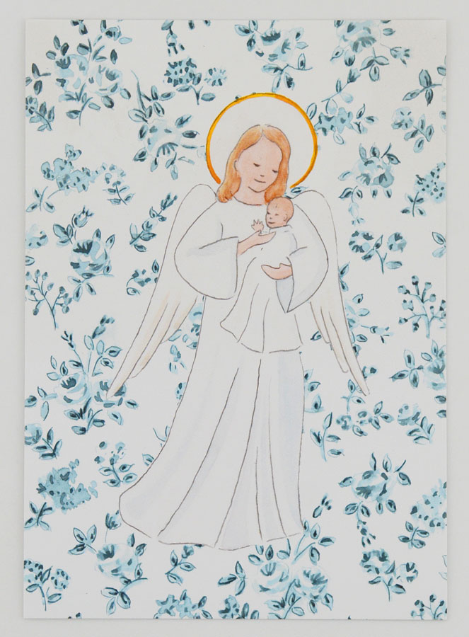 Carte de Baptême - Ange-Gardien Protecteur - Roses Bleu (pic 1)