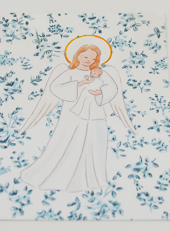 Carte de Baptême - Ange-Gardien Protecteur - Roses Bleu (pic 2)